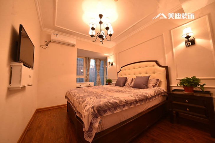 北辰三角洲美式風格100平米裝修案例-臥室