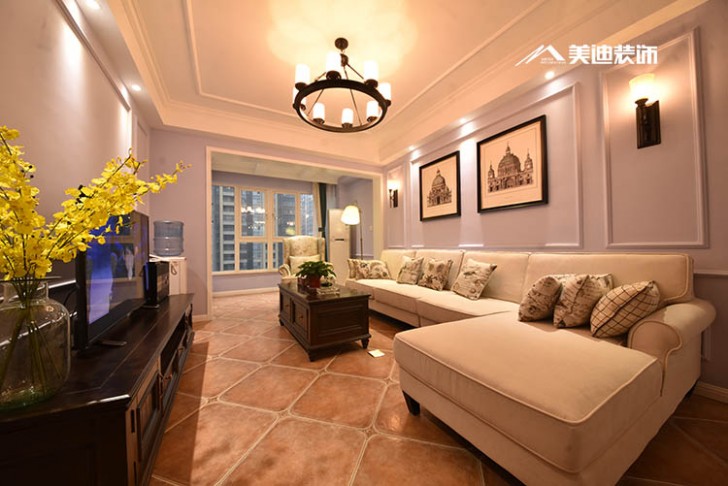 北辰三角洲美式風格100平米裝修案例-客廳