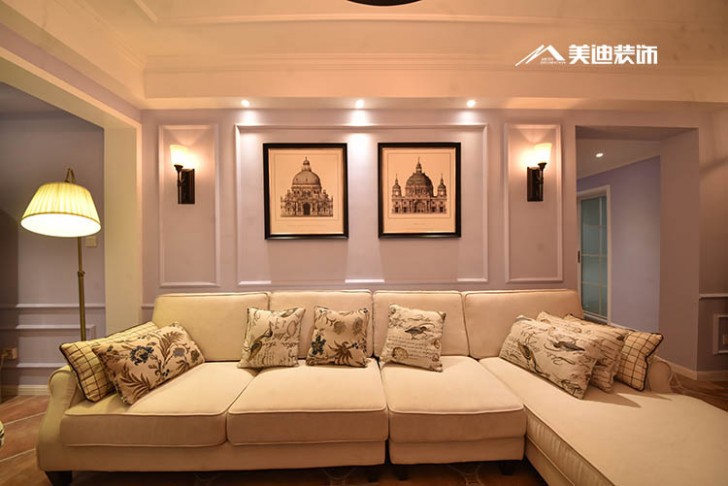 北辰三角洲美式風格100平米裝修案例-客廳