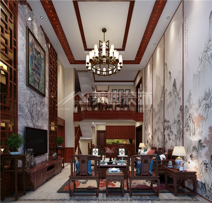 山湖鷺島中式風裝修案例圖—客廳