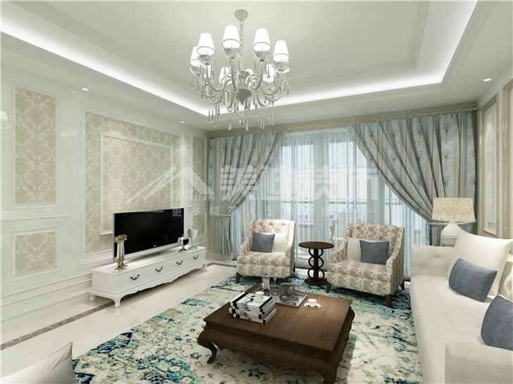 海德公園135平簡歐風裝修案例圖—客廳