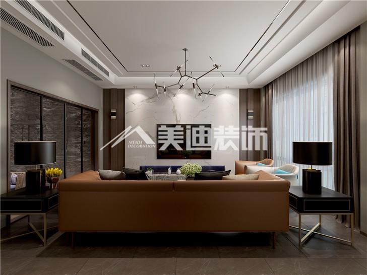 雙灣國(guó)際190平現(xiàn)代風(fēng)裝修案例圖—客廳