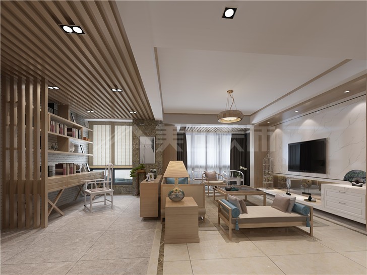 恒基凱旋門132平新中式風裝修案例圖—客廳