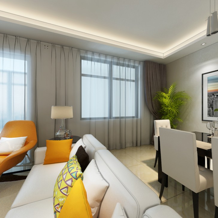 星月綠洲102平現代風裝修案例圖—客廳