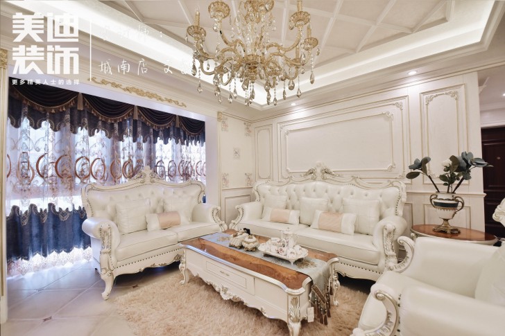 水岸御園125平歐式風格裝修案例實拍圖-客廳