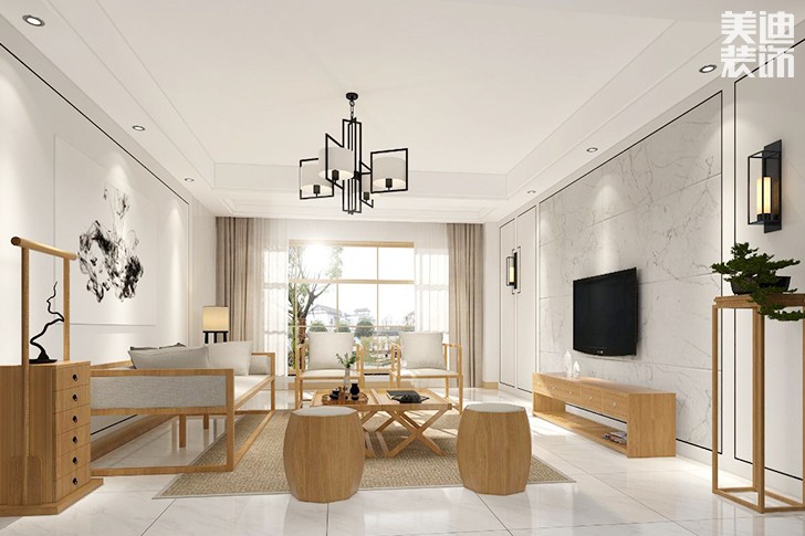 新月半島新中式裝修案例圖--客廳