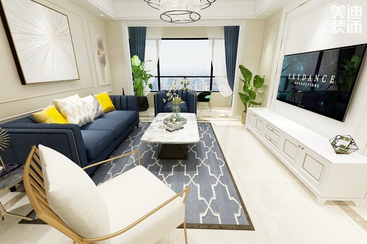 潤和長郡120平米美式風格案例效果圖--客廳