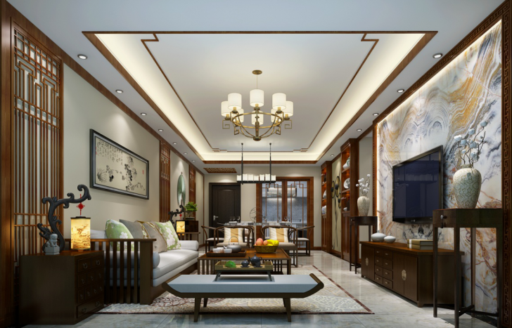 銀豐潤園150平米中式風格裝修效果圖-客廳