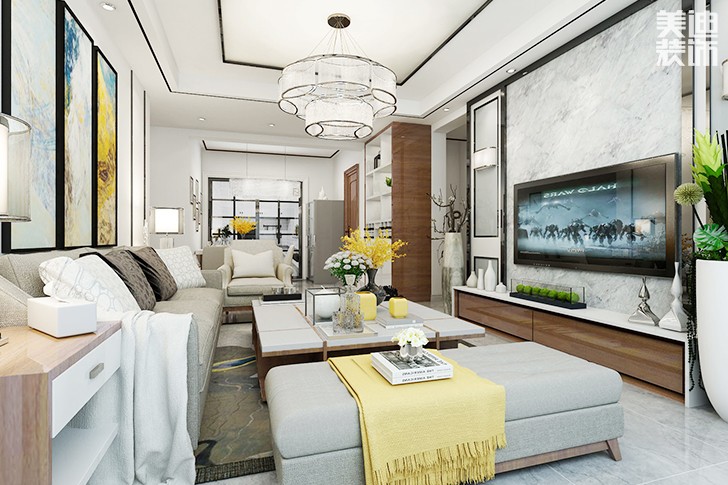 綠地世紀城120平現代簡約裝修案例圖--客廳