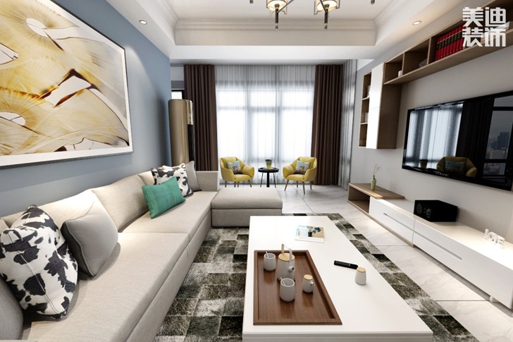 梅溪湖金茂悅115平米北歐風(fēng)格裝修效果圖--客廳