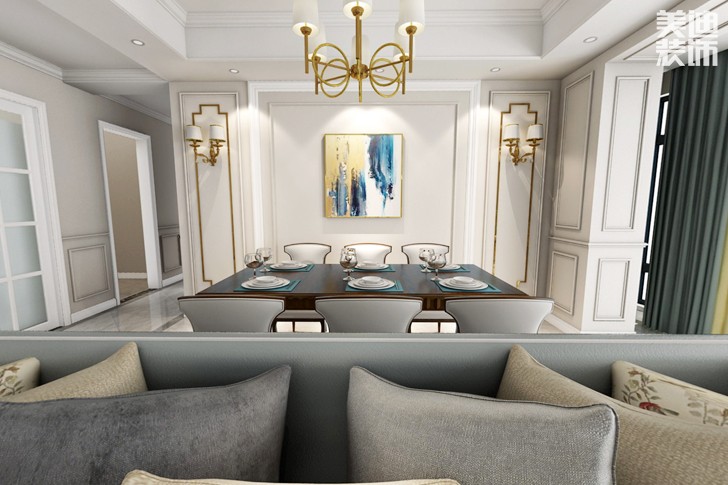 天祥水晶灣160平米輕奢美式風格裝修效果圖--餐廳
