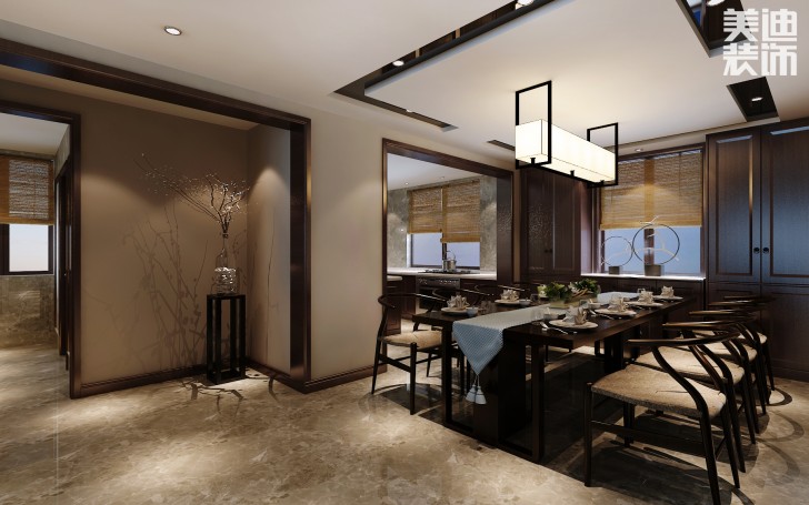 蘭僑公館320平米新中式風格裝修案例效果圖--餐廳