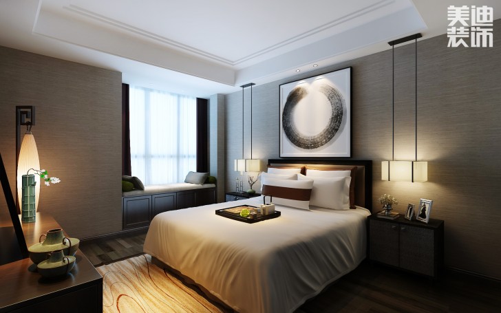 蘭僑公館320平米新中式風格裝修案例效果圖--臥室