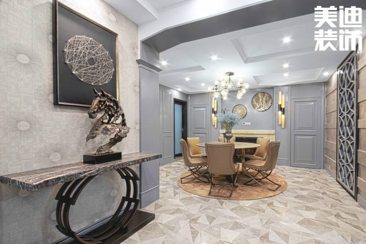 北辰定江洋260㎡現(xiàn)代混搭風(fēng)格裝修案例實(shí)拍圖-玄關(guān)