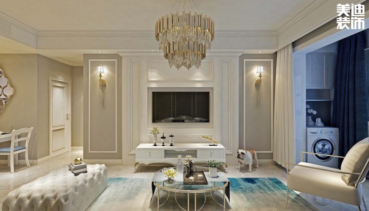 信合城115平米輕奢風(fēng)格裝修案例效果圖--客廳