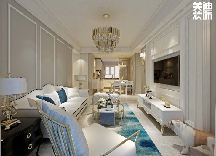 信合城115平米輕奢風(fēng)格裝修案例效果圖--客廳