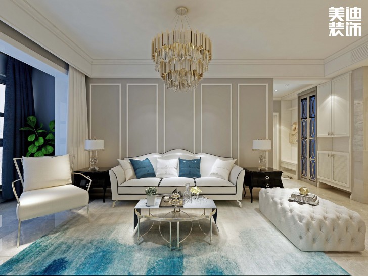 信合城115平米輕奢風(fēng)格裝修案例效果圖--客廳