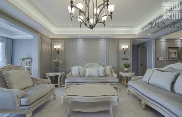 江山一號200平米灰調美式風格實拍案例--客廳