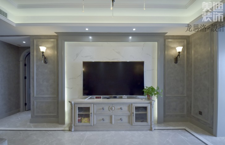 江山一號200平米灰調美式風格實拍案例--客廳