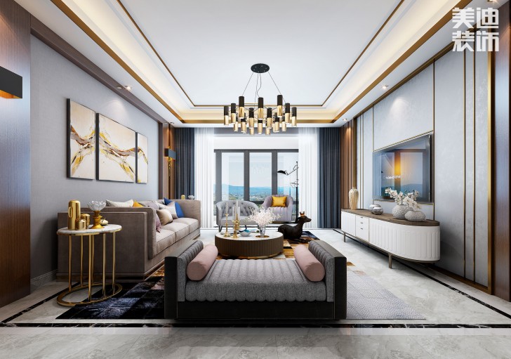 吉首新豪園小區170平米新中式風裝修案例效果圖-客廳