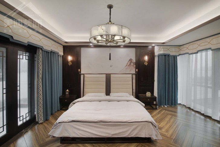 北辰定江洋285平米新中式風裝修案例實拍圖-臥室