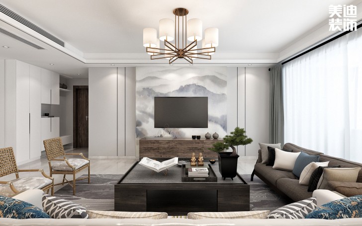 北城三角洲194平方米新中式風格案例效果圖--客廳