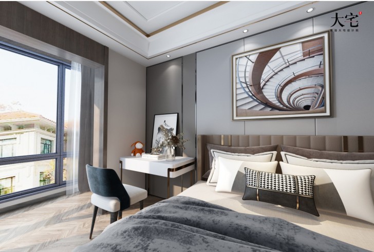恒基旭輝湖山賦500平方米現代輕奢風格案例效果圖-臥室