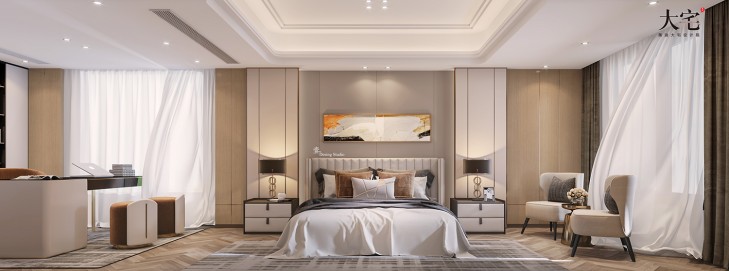 龍湖湘風原著1248平方米現代輕奢風格案例效果圖-臥室