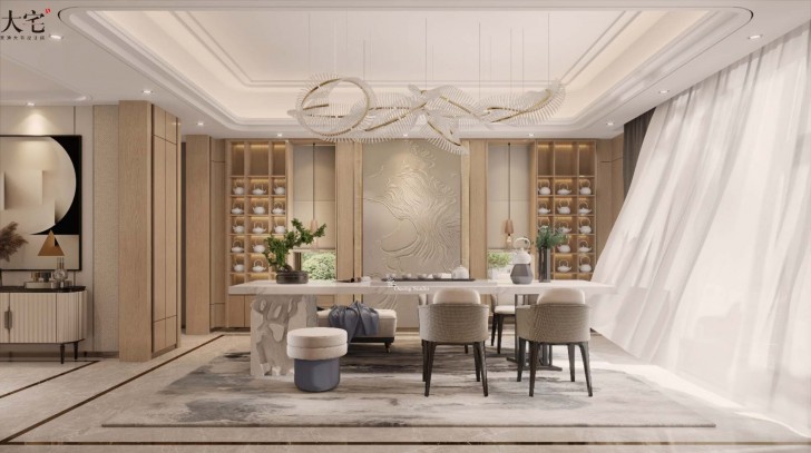 龍湖湘風原著1248平方米現代輕奢風格案例效果圖-茶室