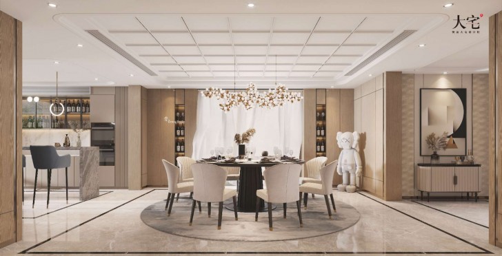 龍湖湘風原著1248平方米現代輕奢風格案例效果圖-餐廳