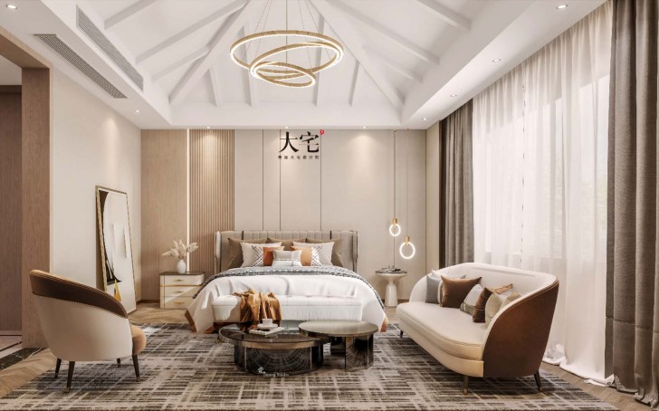 龍湖湘風原著1248平方米現代輕奢風格案例效果圖-臥室