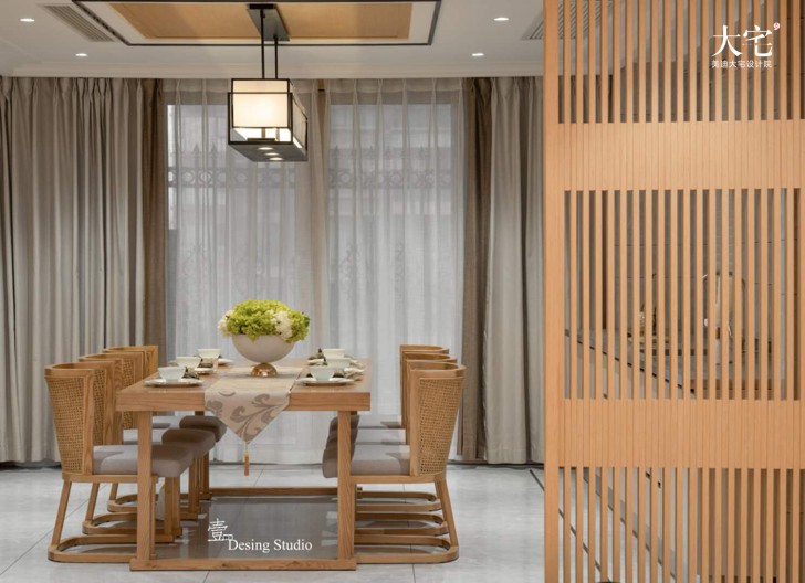 藏瓏390平方米禪意新中式風(fēng)格案例效果圖-餐廳