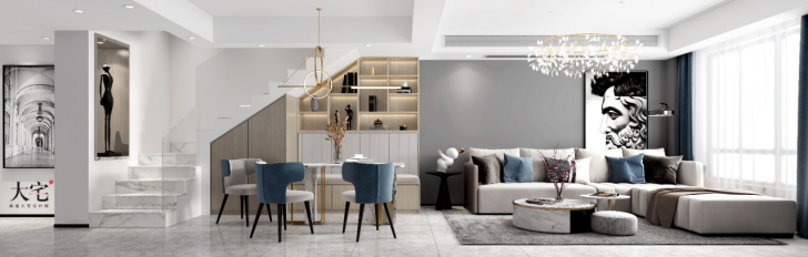 建發央著160平方米現代輕奢風格案例效果圖-客廳