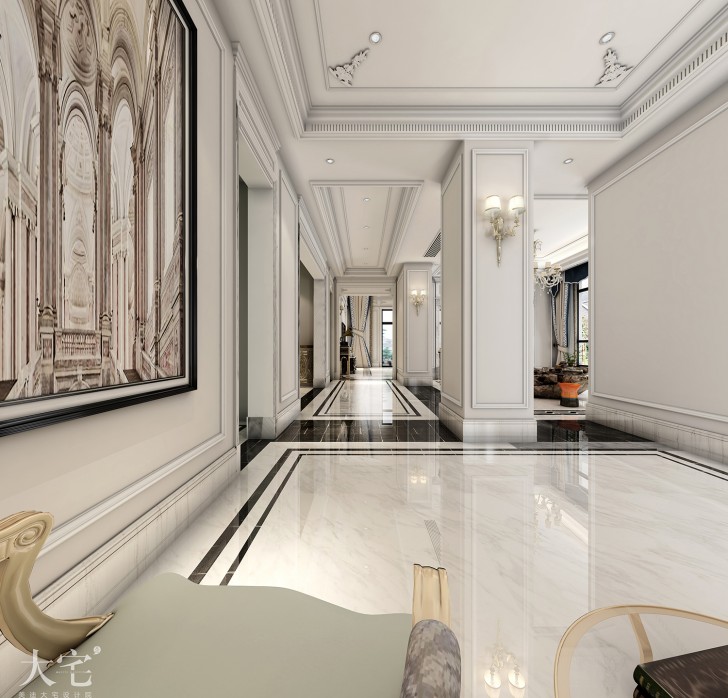 水岸新都600平方米法式風(fēng)格案例效果圖-過道