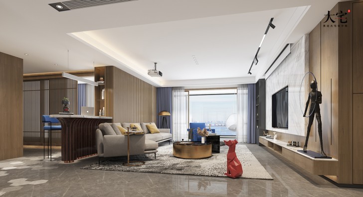 湘江壹號245平方米現代風格案例效果圖-客廳