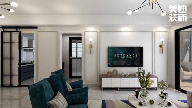 明發國際85㎡輕奢風格案例效果圖—客廳