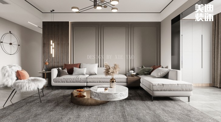 梅嶺國際180㎡現代輕奢風格案例效果圖—客廳