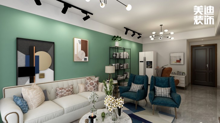 明發國際85㎡輕奢風格案例效果圖—客廳