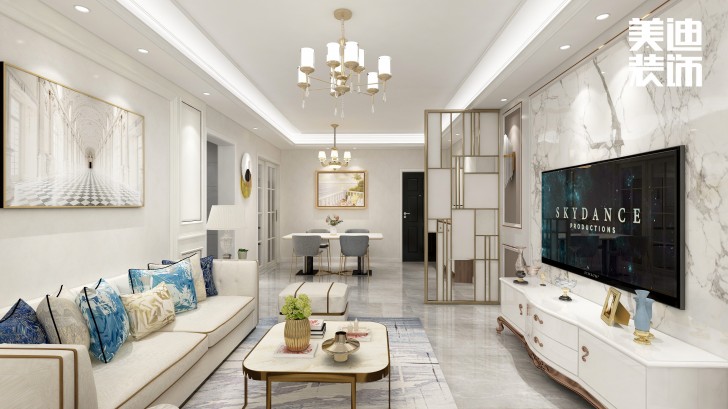 高鐵芯城120㎡法式風(fēng)格案例效果圖—客廳