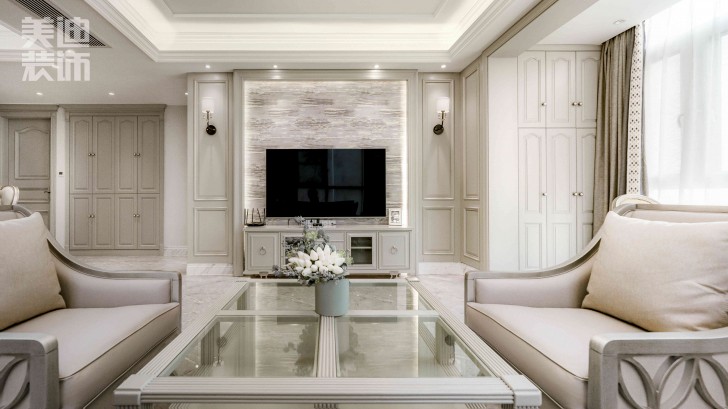 湘江世紀城153㎡法式輕奢風格實景案例圖-客廳
