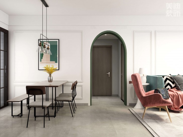 時代港灣89㎡復古風格案例效果圖-客廳