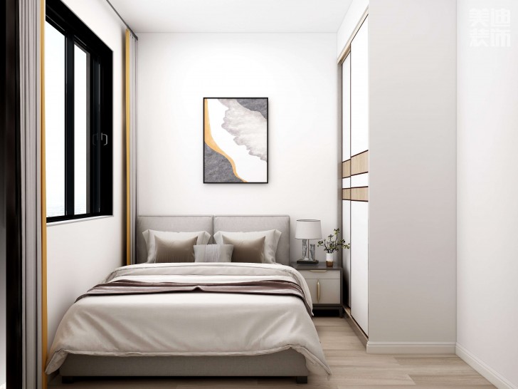 時代港灣89㎡復古風格案例效果圖-臥室