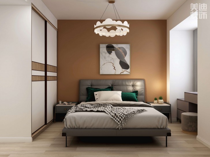 時代港灣89㎡復古風格案例效果圖-臥室