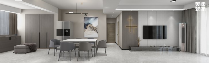 湘江世紀城145㎡現代極簡風格案例效果圖—客廳