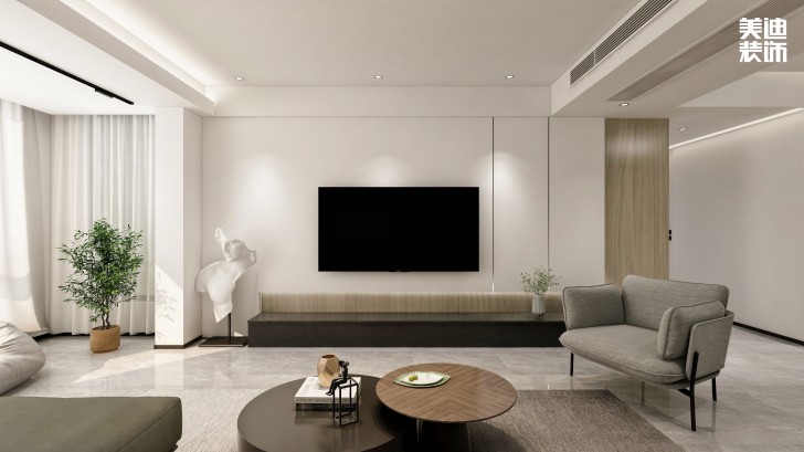 梅溪香山134㎡現代極簡風格裝修案例效果圖—客廳