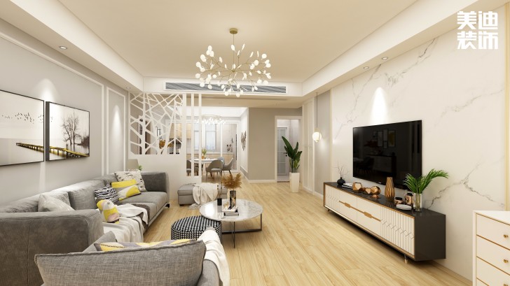 銀桂苑140㎡簡約風裝修案例效果圖—客廳