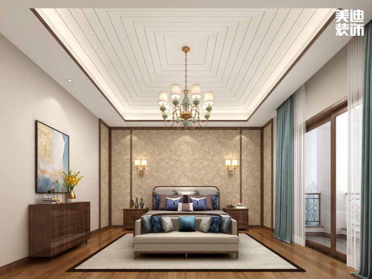 龍橋御園400㎡簡(jiǎn)中風(fēng)格案例效果圖—臥室