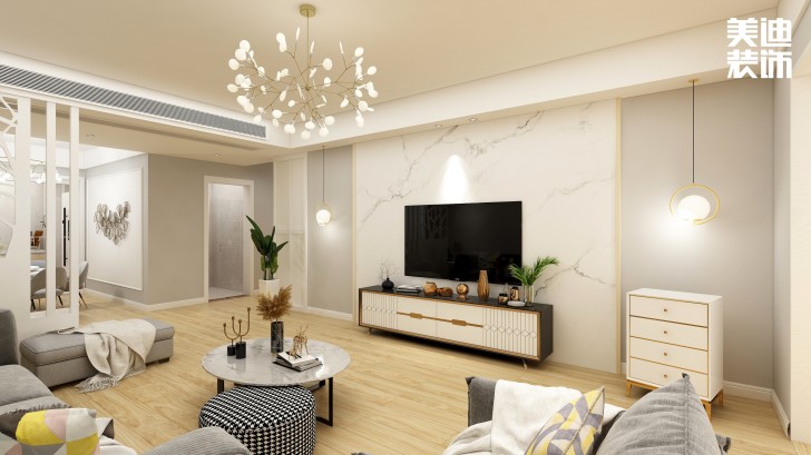 銀桂苑140㎡簡約風裝修案例效果圖—客廳