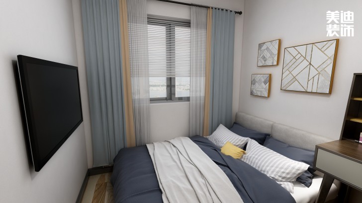 御文臺133㎡新中式風裝修案例效果圖-臥室