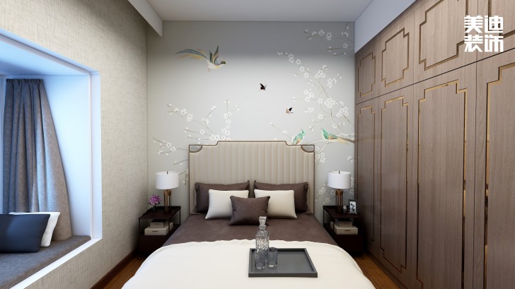 御文臺133㎡新中式風裝修案例效果圖-臥室